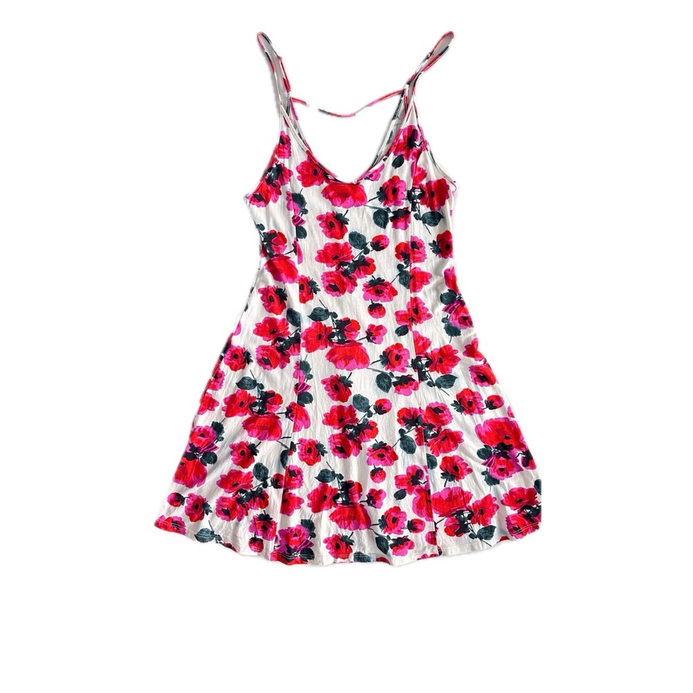 Billabong White Floral Fit Flare Mini Swing Sundress Spaghetti Strap Size Large
